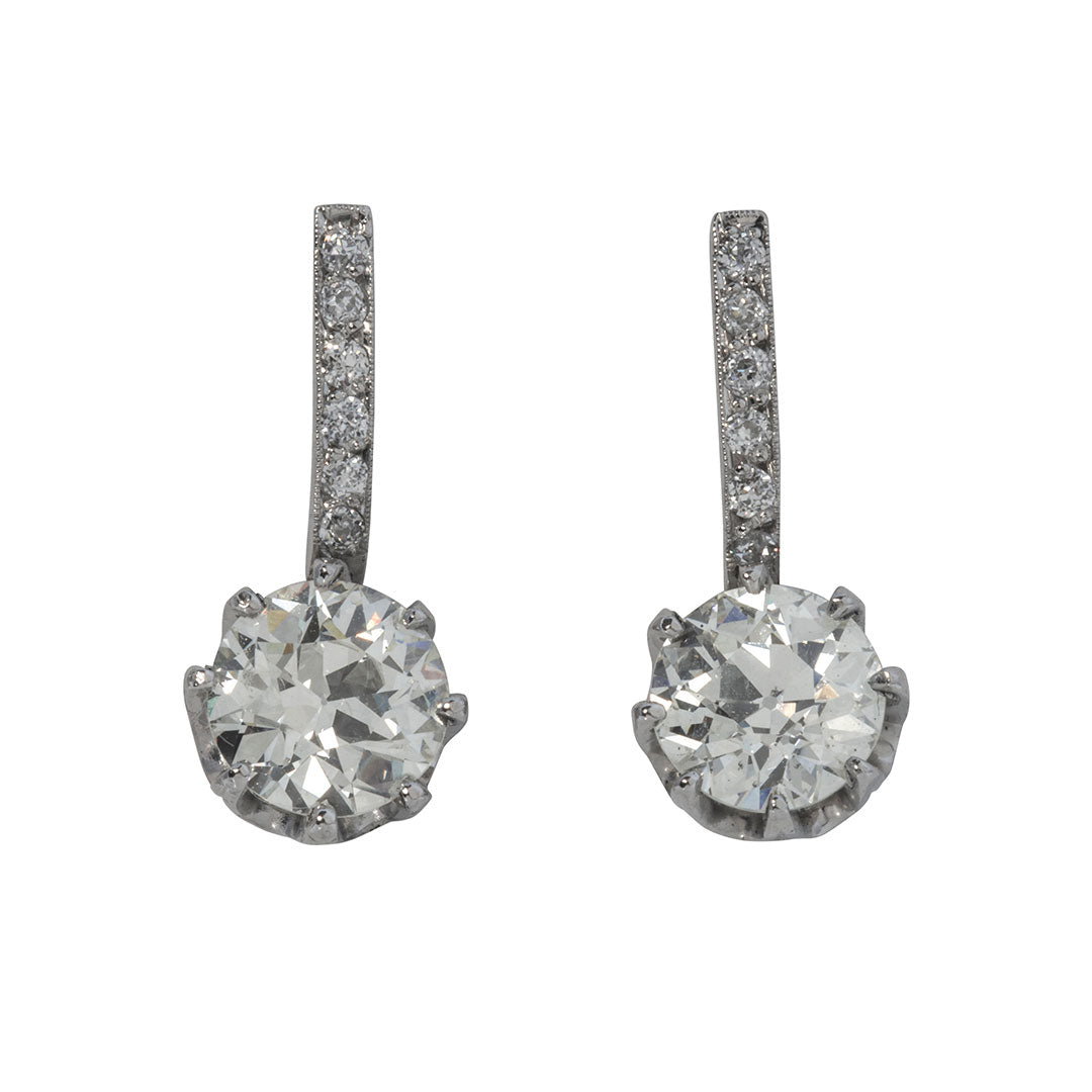 Vintage 3.48ctw Old European Cut Diamond Drop Platinum Earrings